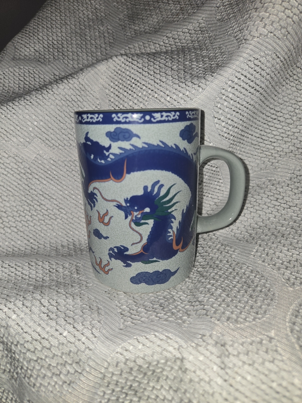 Vintage Wan Yang Dragon/Phoenix Blue Chinese Tea/Coffee Pottery Cup/Mug